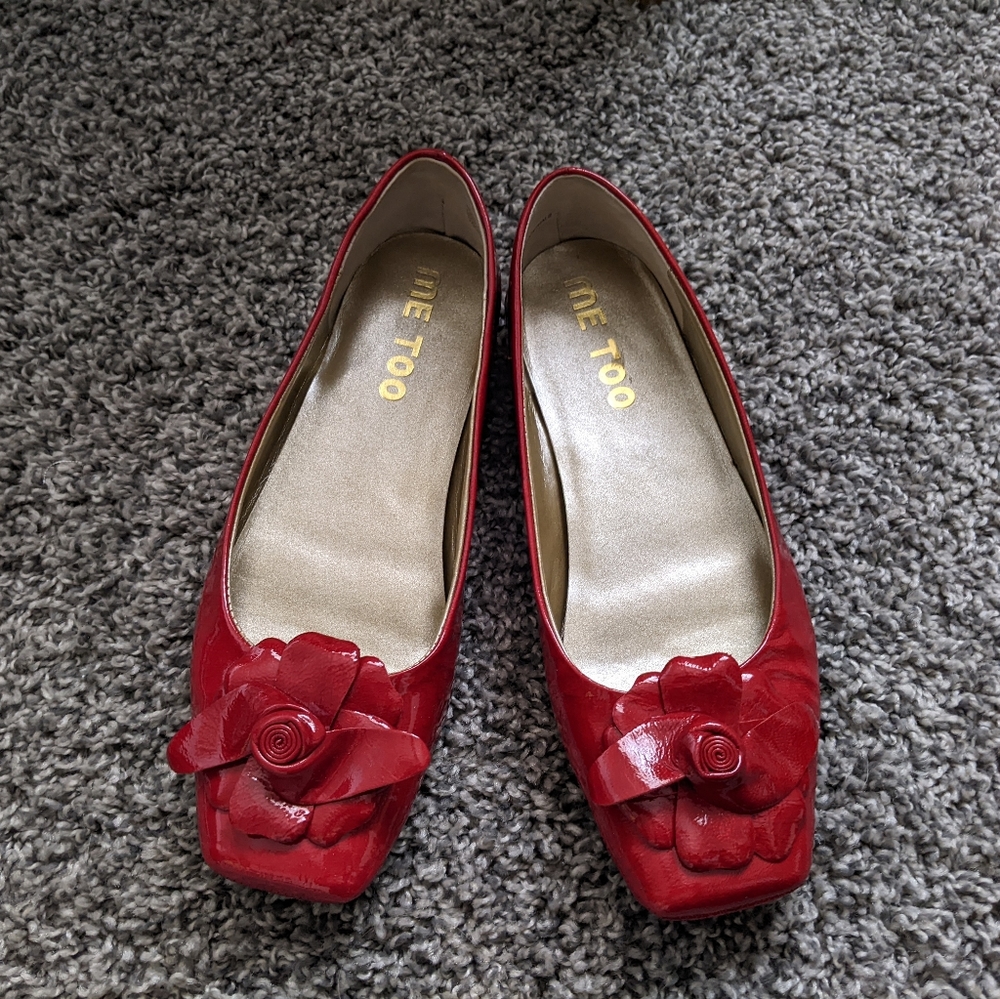 Red patent flats